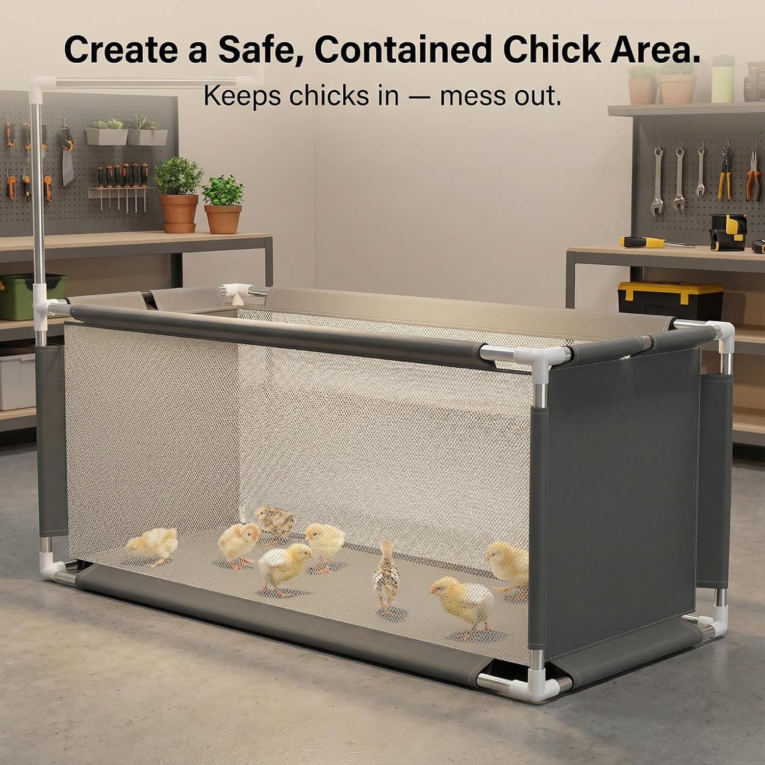 Chicken Brooder Box 10.6 cu ft (47.2" x 19.7" x 19.7") – Stainless Steel Frame & Waterproof Oxford Fabric, Portable Indoor Brooder for Up to 15 Baby Chicks, Ducklings, Quail, Easy Assembly