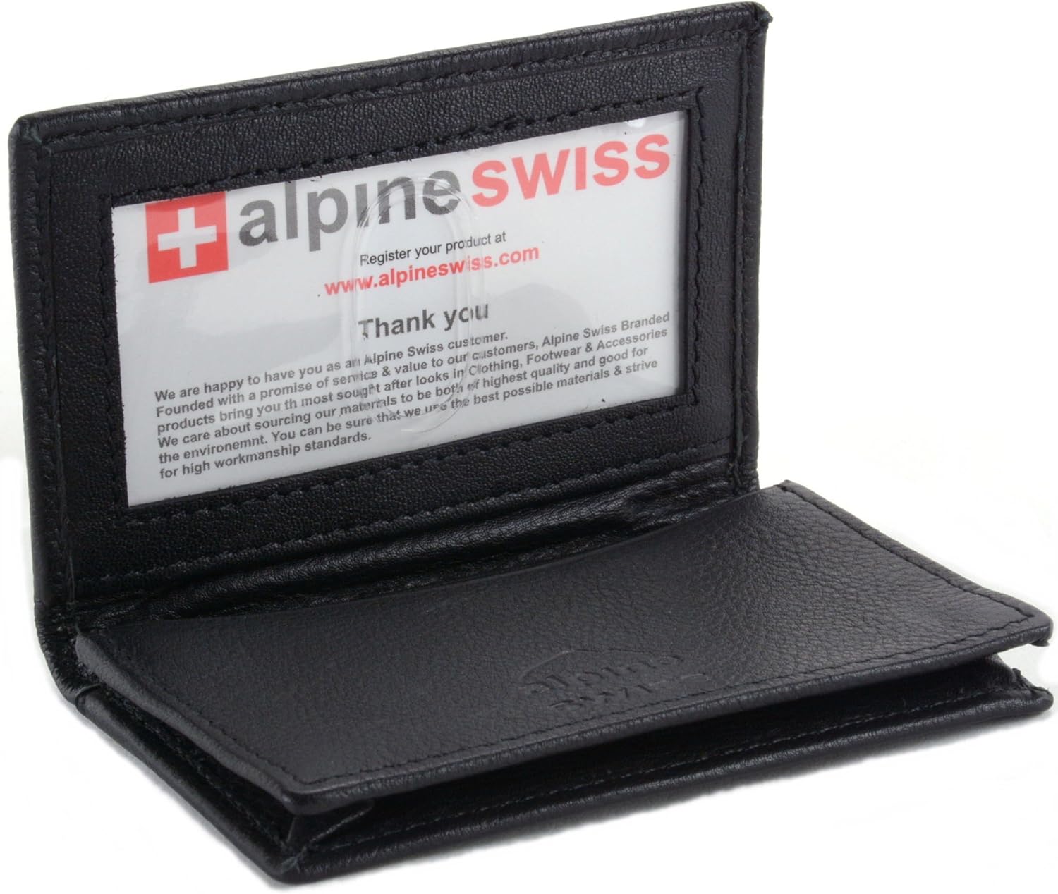 Alpine Swiss Genuine Leather Thin Business Card Case Minimalist Wallet - Image 2