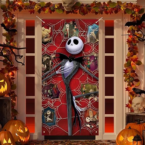 Miniatura 2 de Jack Skellington Sally Zero - Cubierta de puerta de Jack Skellington Sally Zero - Fondo de fotos para Halloween, Navidad, Navidad, decoración y
