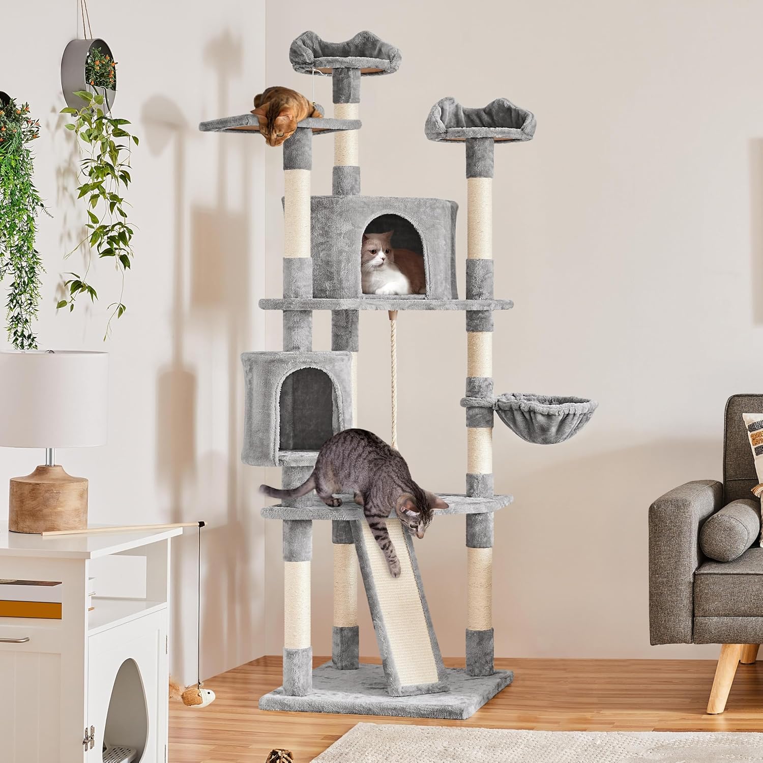 Topeakmart 79 inch Multi-Level Cat Tree Kitty Pet Play House Large Cat Tower Activity Center with Scratching Posts,Two Condos, Ball and Perch
