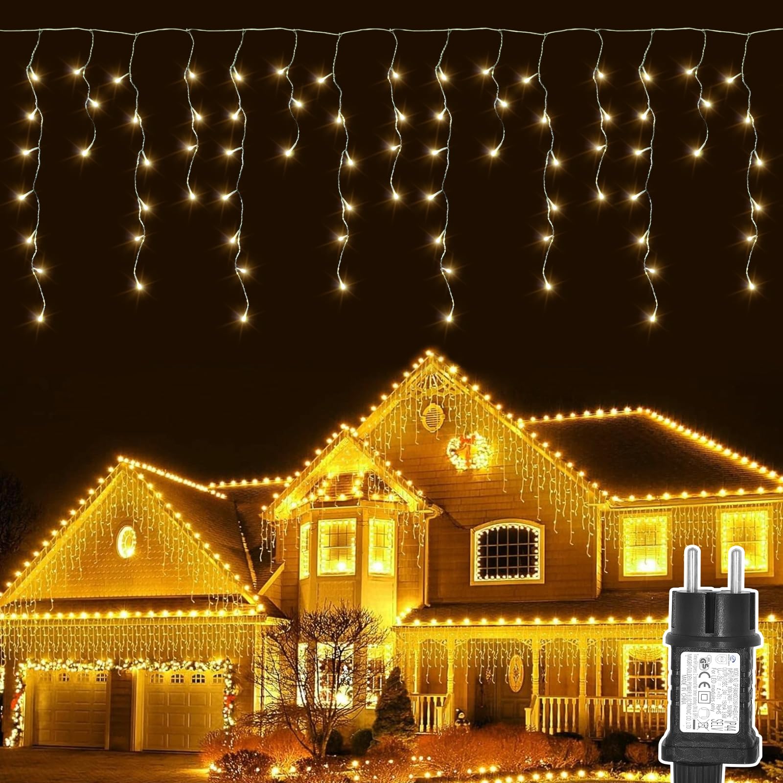 Catena Di Luci Esterna A Gocce Di Ghiaccio 400 LED Illuminazione Di Natale Tenda Di Luci Esterna Con 8 Modalità Timer Per Natale, Matrimonio, Halloween, Bianco Caldo