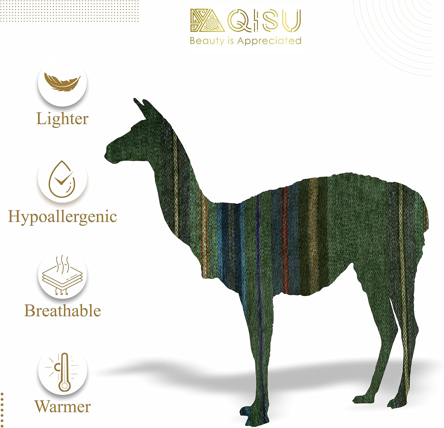 QISU Alpaca Wool Blanket Throw | Large, Beautiful, Warm, Variegated | 85 x 65 inches | Ultra-Soft, Hypoallergenic and Breathable | Non-Itchy or Scratchy Fabric (Green Variegated)