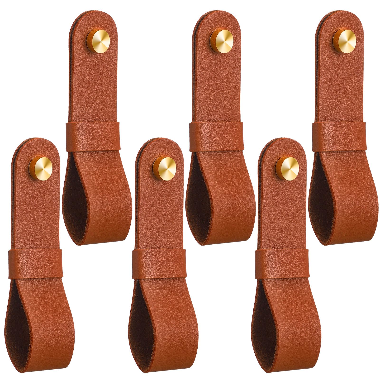 CroBlissful 6 Pcs Leather Curtain Rod Holders PU Leather Curtain Rod Bracket Mounted Loop Straps with Screws and Plastic Wall Plugs, Boho Pole Hanger