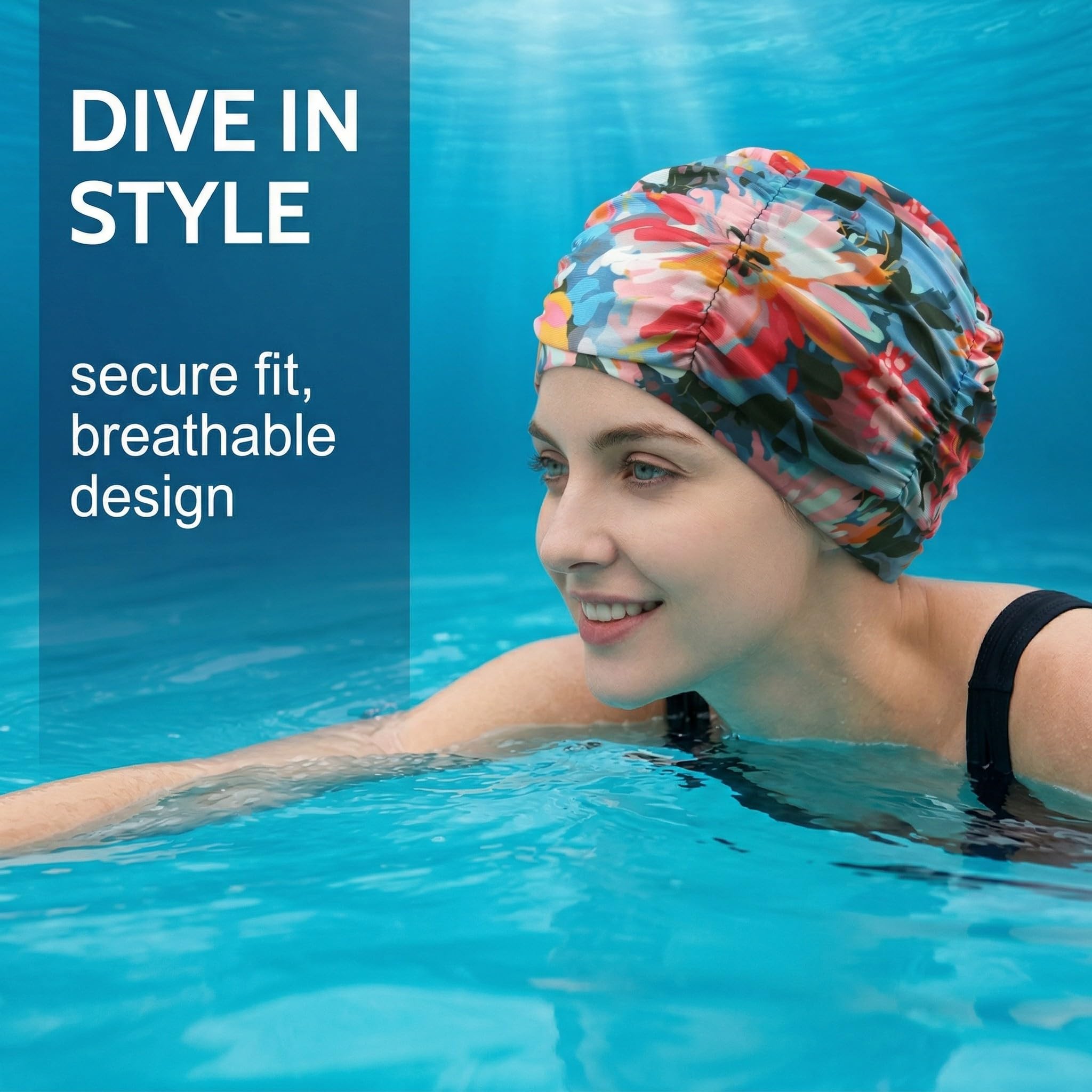 1 Pieza Gorro Baño (Flores Rosas) | Transpirable & Elástico | Para Natación, Verano