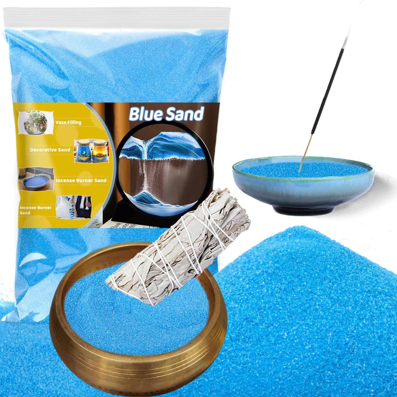 RAINFLOW 15 OZ Fine Blue Sand for Crafts - Colored Quartz Zen Garden Sand Decorative for Vases Filler, Wedding Unity Ceremony, Incense Burner, Ritual Incense