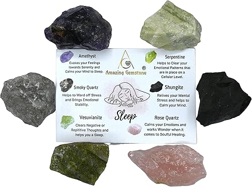 Miniatura 4 de Cristales para manifestación del sueño, juego de 6 cristales curativos de amatista, cuarzo ahumado, shungita, vesuvianita, serpentina y cuarzo rosa