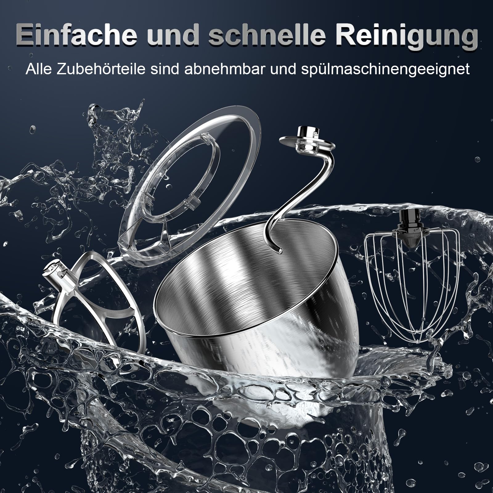 Honinst Küchenmaschine Knetmaschine, 10 P Stufen Teigknetmaschine, 1400W Teigmaschine, Rührmaschine mit 6.5L EdelstahlschüSsel, Schneebesen, Knethaken, Rührbesen & Spritzschutz zum Backen, Grün