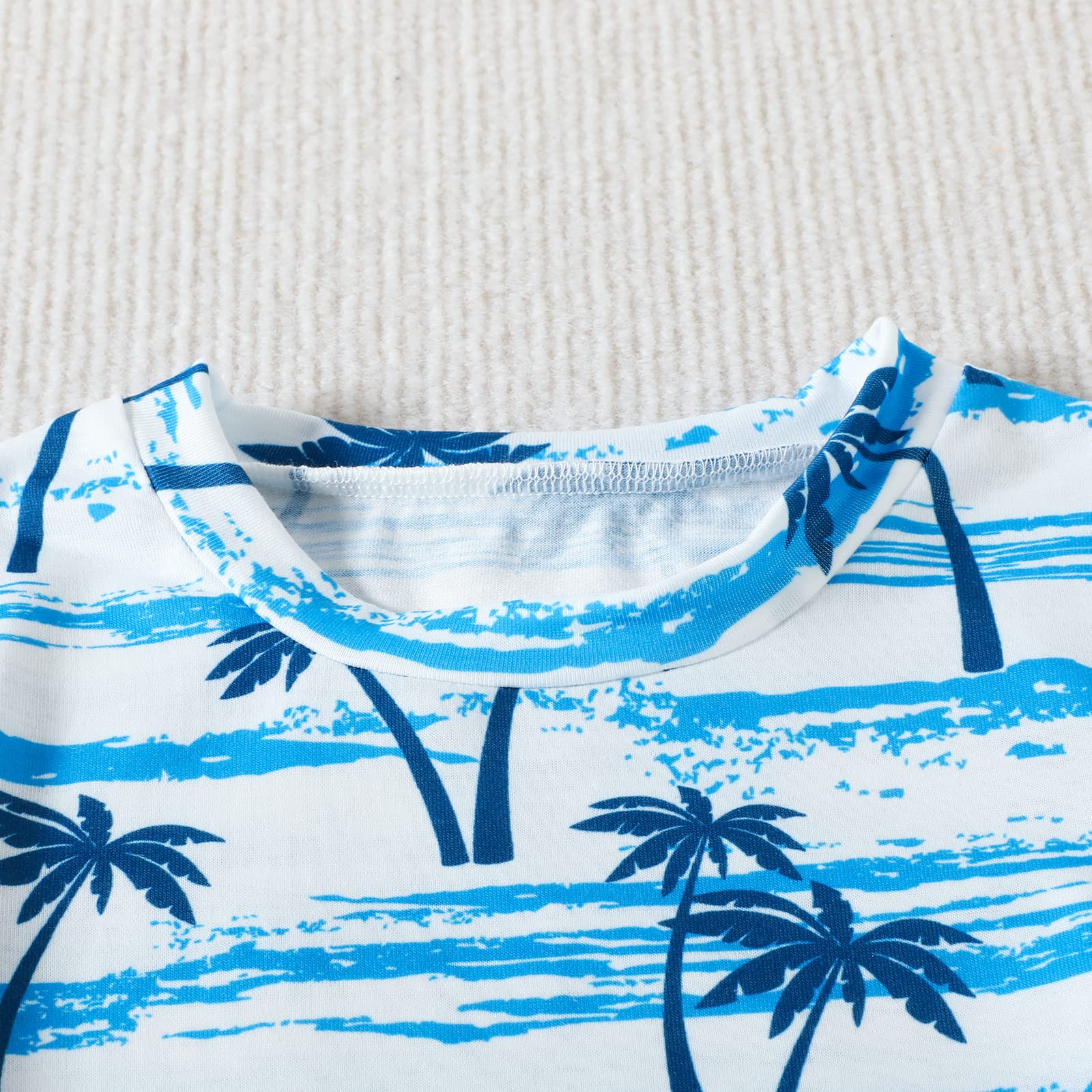 Little Boys Summer Outfits Palm Tree Shirt Short Sleeve T-Shirt Tops Solid Color Shorts Set Hawaii Beach Clothes (Blue, 2-3 Years)