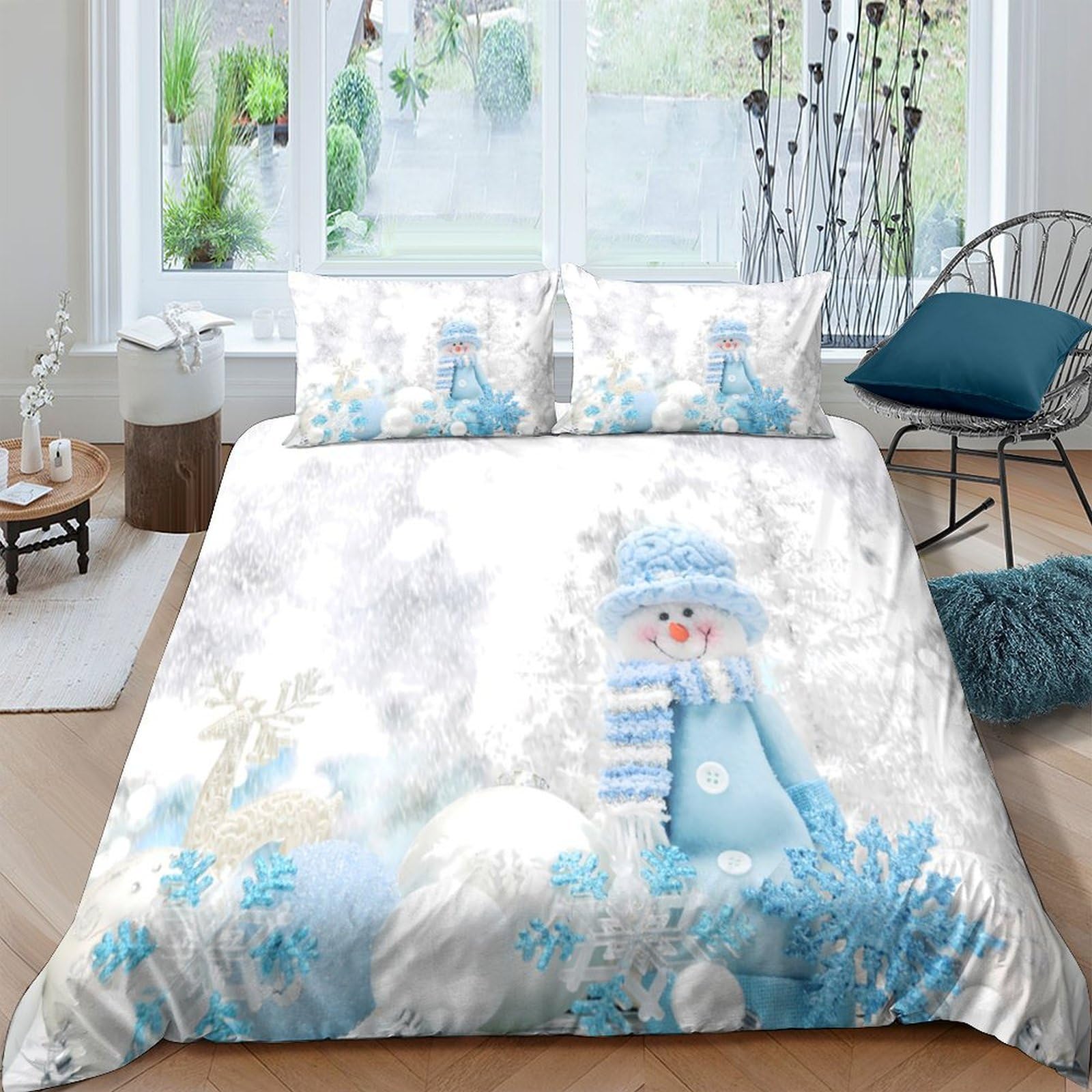 Ctjqhvkz Style-2 3D Printed Snowman Winter Fitted Sheet Microfiber Soft Breathable Snowflake Bed Cover For Bedroom Guest Room Decor Single（135X200cm）