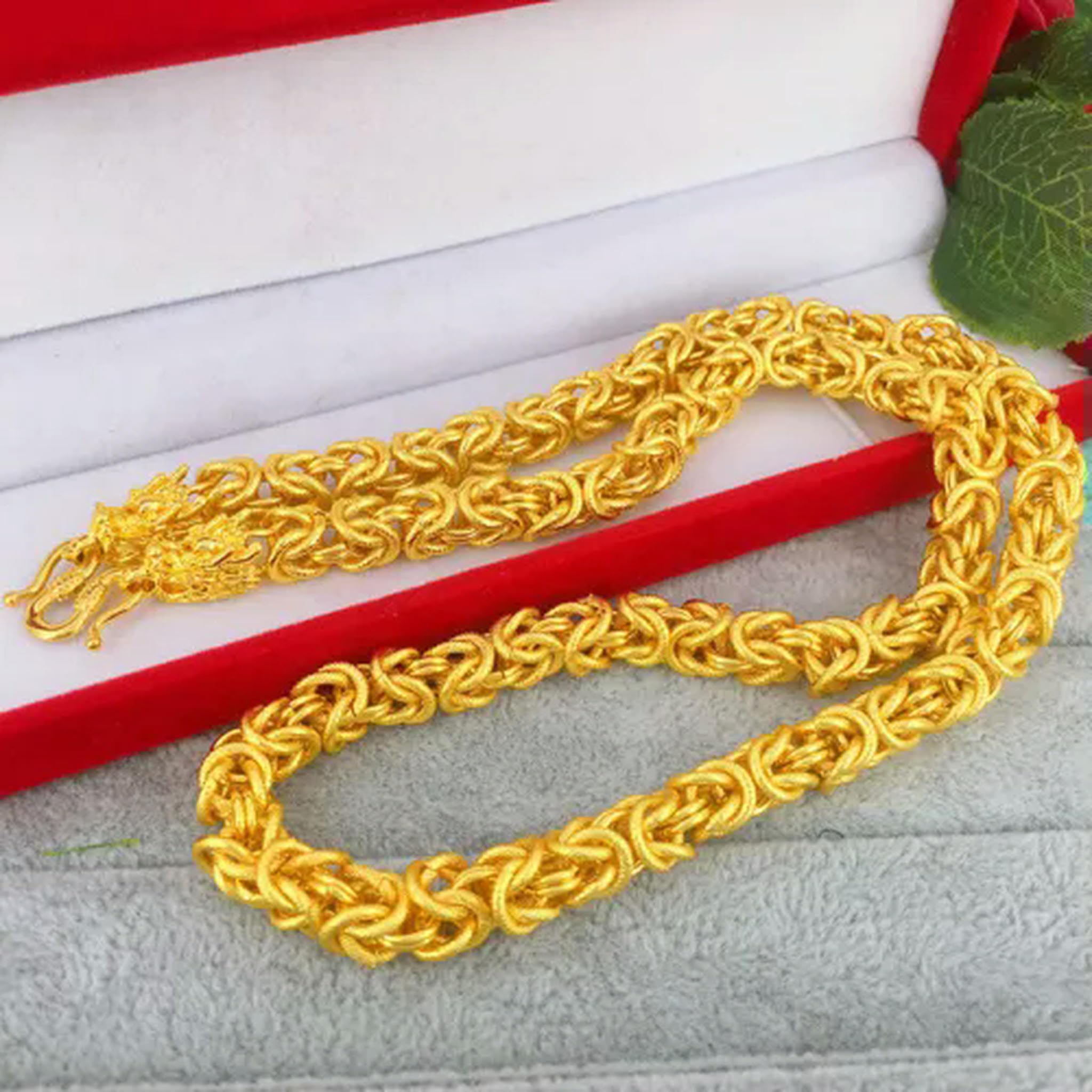 Collier et Bracelet pour Homme plaqué Or Jaune 24 carats avec Deux têtes de Dragon