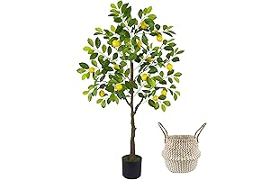 Artificial Lemon Tree: Lifelike 4ft Fake Lemon Silk Plant with Basket