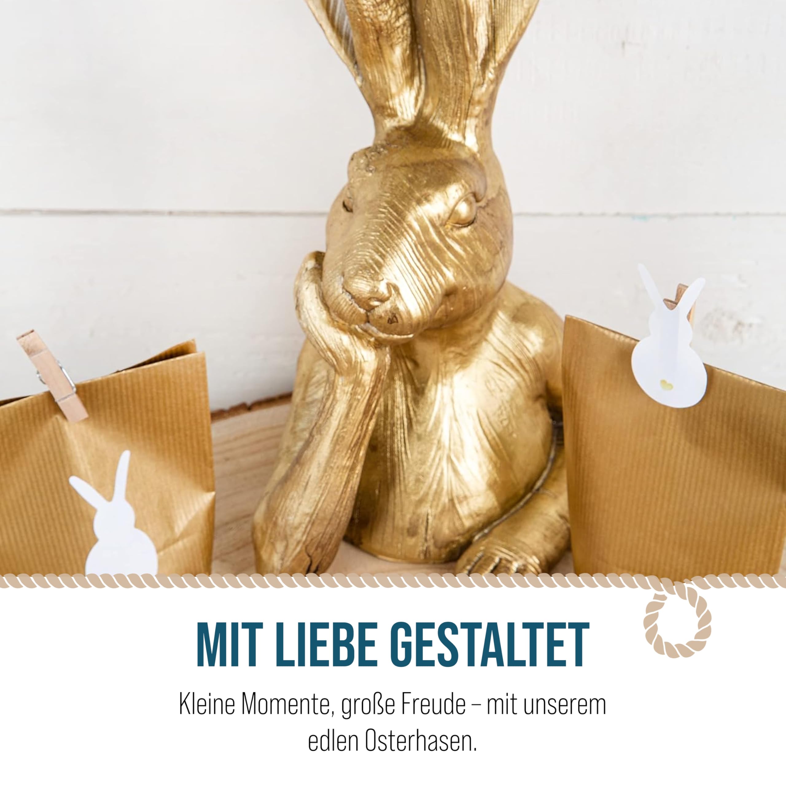 Paashaas decoratie figuren, 3 stuks: paasbeeldjes porselein, paasdecoratie figuren modern, lente decoratie konijn, paashaas beeldje set cadeau, Pasen decoratie woonkamer, goud wit, 12,5 cm