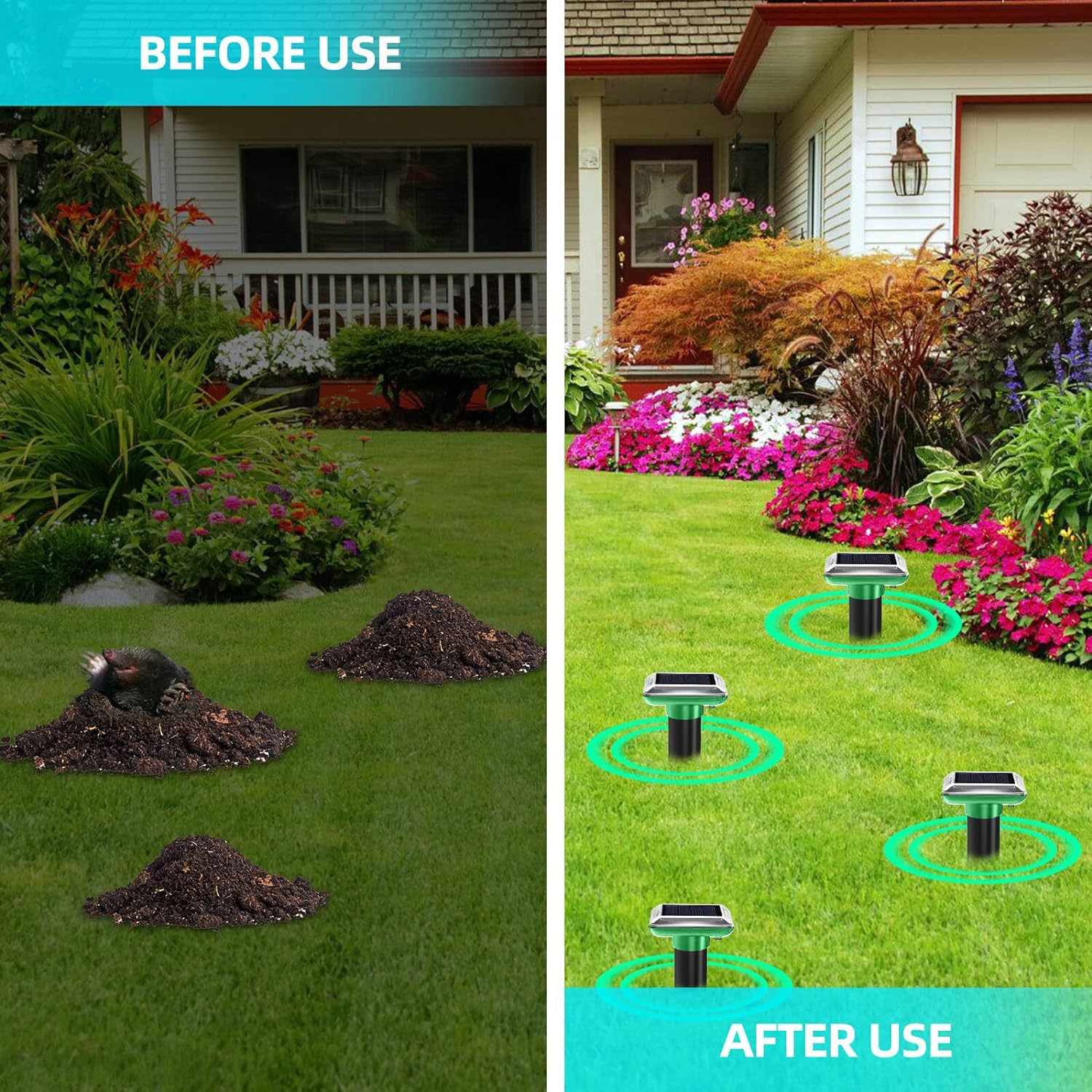 GAOUTO 8 pezzi distributori solari: spaventapasseri solari, repellente per talpe, talpe a ultrasuoni, antiparassitari per il giardino