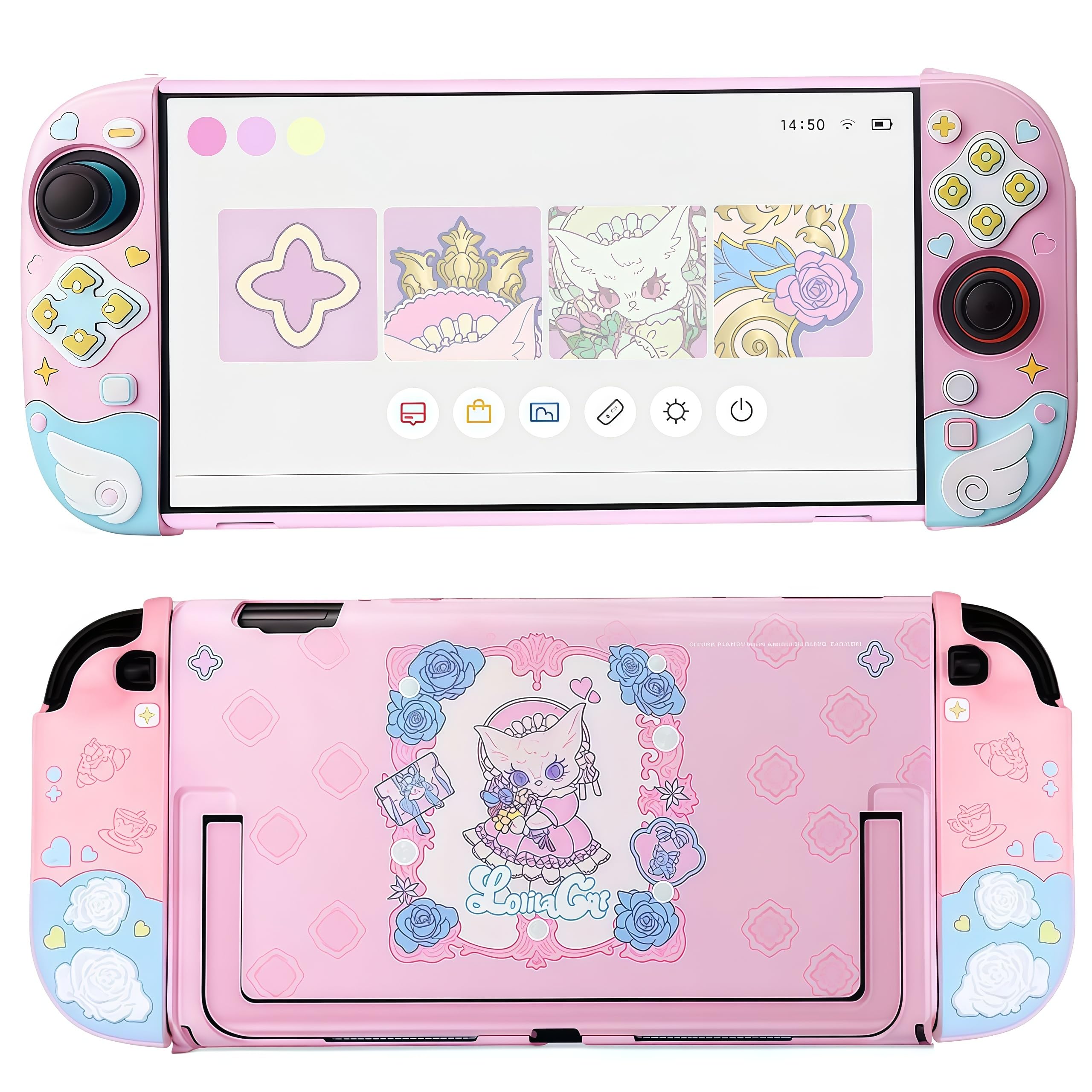 Switch 2用保護カバー 【2026新登場- かわいい猫デザイン】 PhyiFlbey シリコングリップ＋PC製ハードカバーケース スイッチ2ケース switch2対応 背面キックスタンド使用可能 可愛い 分体式 全面保護 薄型 傷防止 汚れ防止 耐衝撃 取り外し簡単 Switc h 2 周辺機器対応 (ピンク)