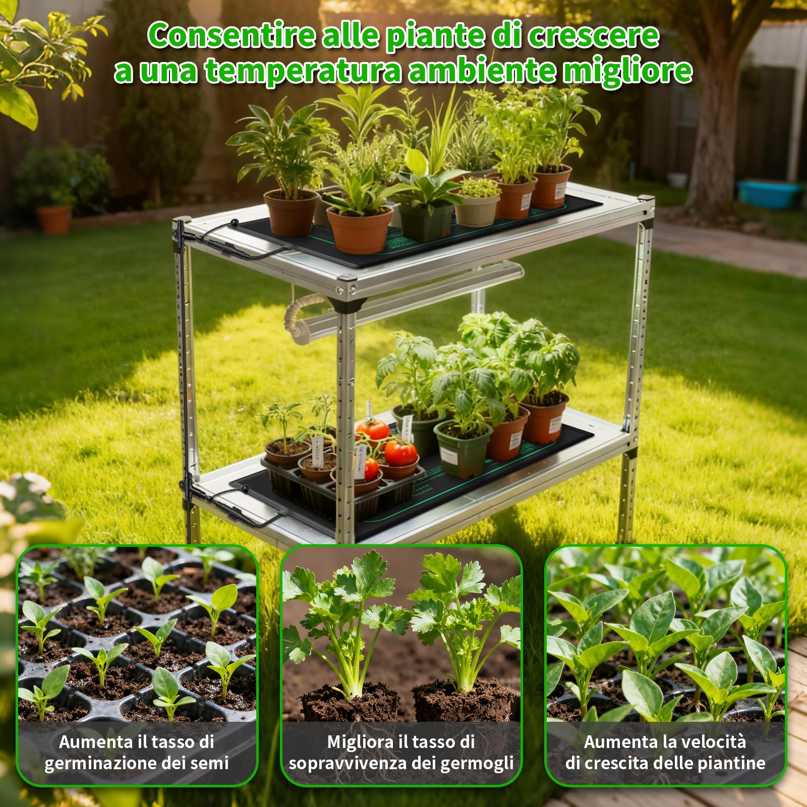 Tappeto Riscaldante, 2 Pezzi 30W con 1 Controllore, Tappetino Riscaldante Regolabile 20–45°C, Impermeabile IP67 e Durevole, Dimensione 20×10 inch, per Germinazione Semi e Rettili