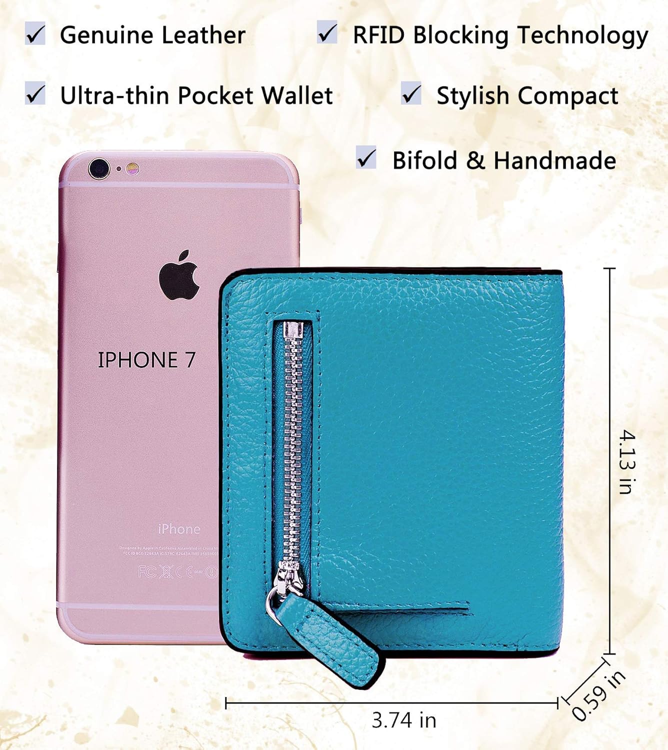 AINIMOER Women Leather Wallet RFID Blocking Small Mini Bifold Zipper Pocket Card Case Champaign Gold and Sky Blue Bundle