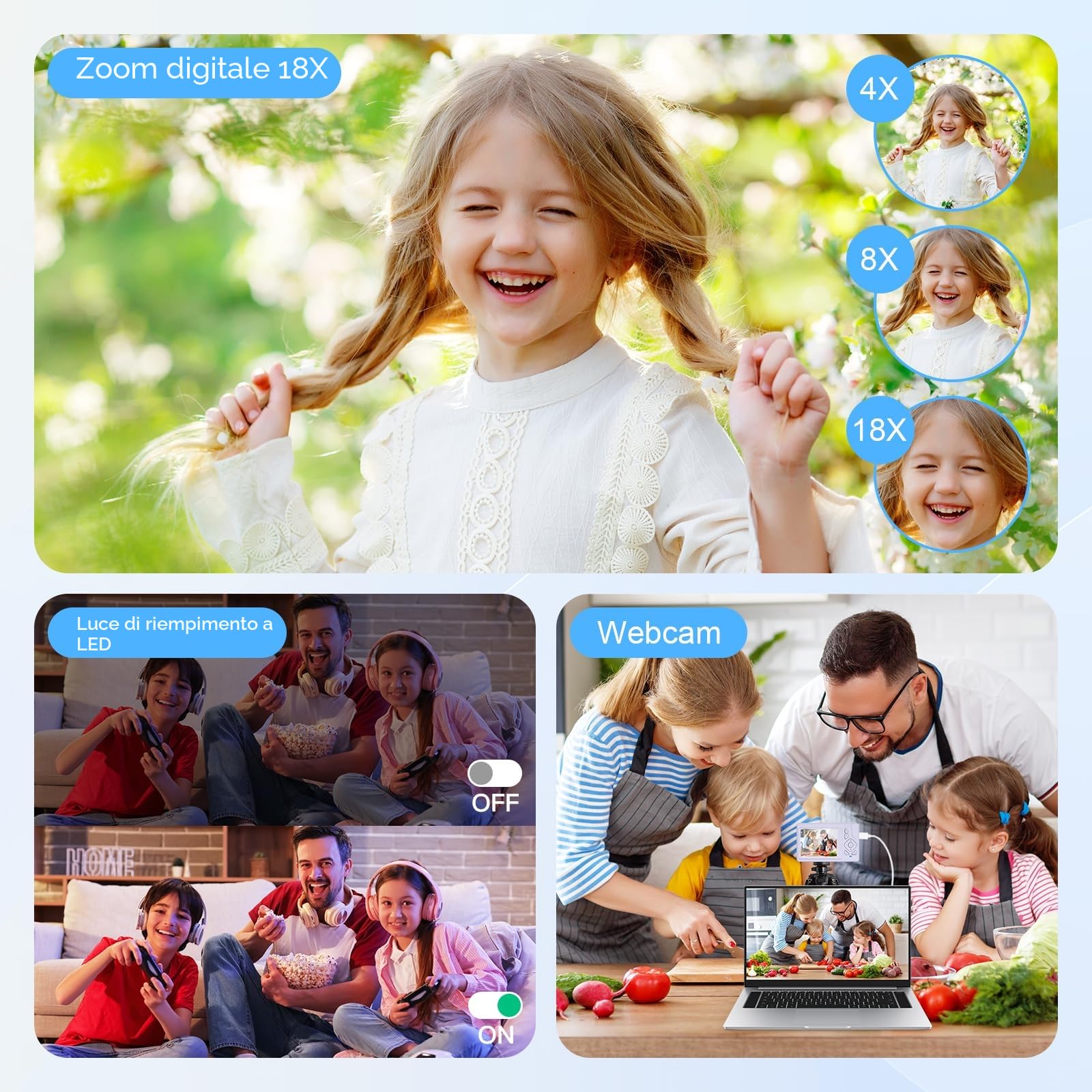 Fotocamera digitale 4K - 48MP UHD fotocamera digitale con 2,83” Schermo LCD e 18X Zoom Digitale Anti-Shake Fotocamera Fotografia Vlogging con 32gb SD Card per bambini Studenti Principianti (Viola)