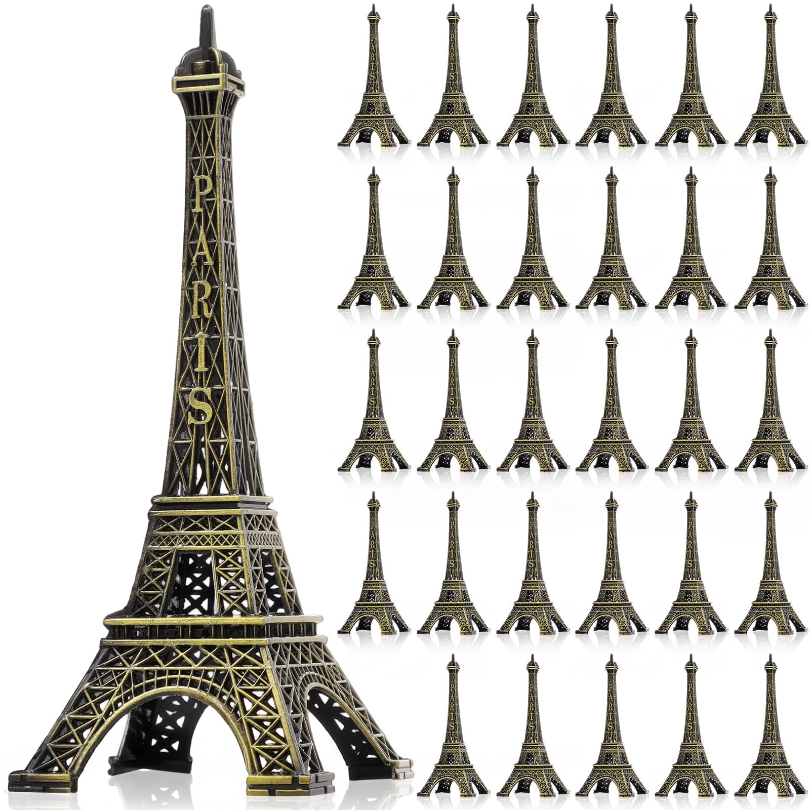 Yerliker 30 Pcs 5" Eiffel Tower Statue Bronze Metal Eiffel Tower Model Figurine Paris Themed Decor for Souvenir Photo Prop Cake Topper Table Party Home Decor Gift Christmas Ornaments
