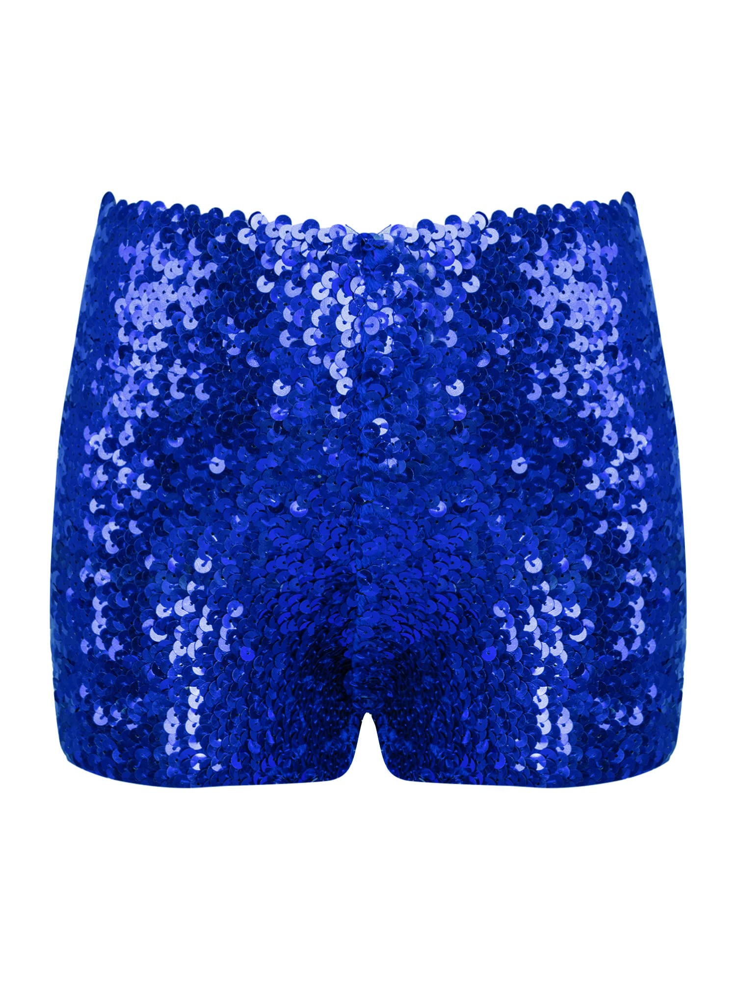 CHICTRYKids Girls Shiny Sequin Glitter Ballet Dance Shorts Boyshorts Tumbling Athletic Shorts Royal Blue 6-10 Years