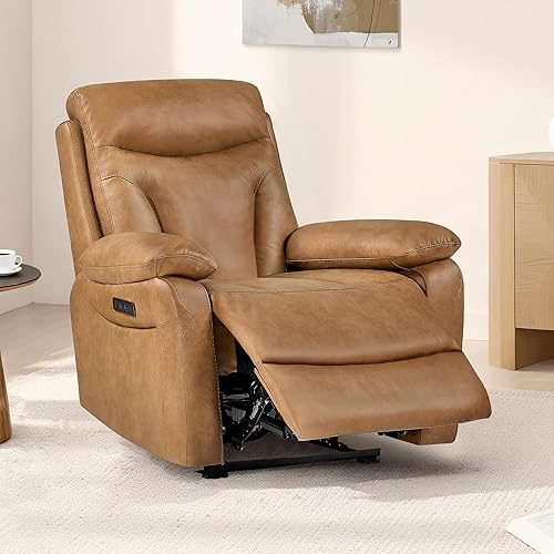 Power Recliner Chair Wall Hugger Recliner with Adjustable Headrest and Footrest Electric Faux Leather Reclining Sofa with USB/Type-C Charging for RV Living Room Bedroom