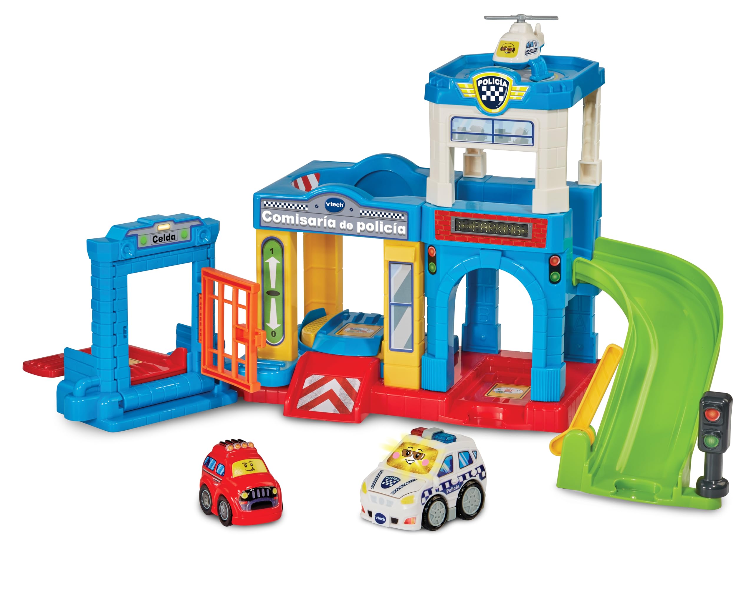 VTech - Comisaría de policía TutTut Bólidos, Pistas y Coches de Juguete para niños +1 año, Circuitos para Combinar, Incluye Coche, Versión ESP