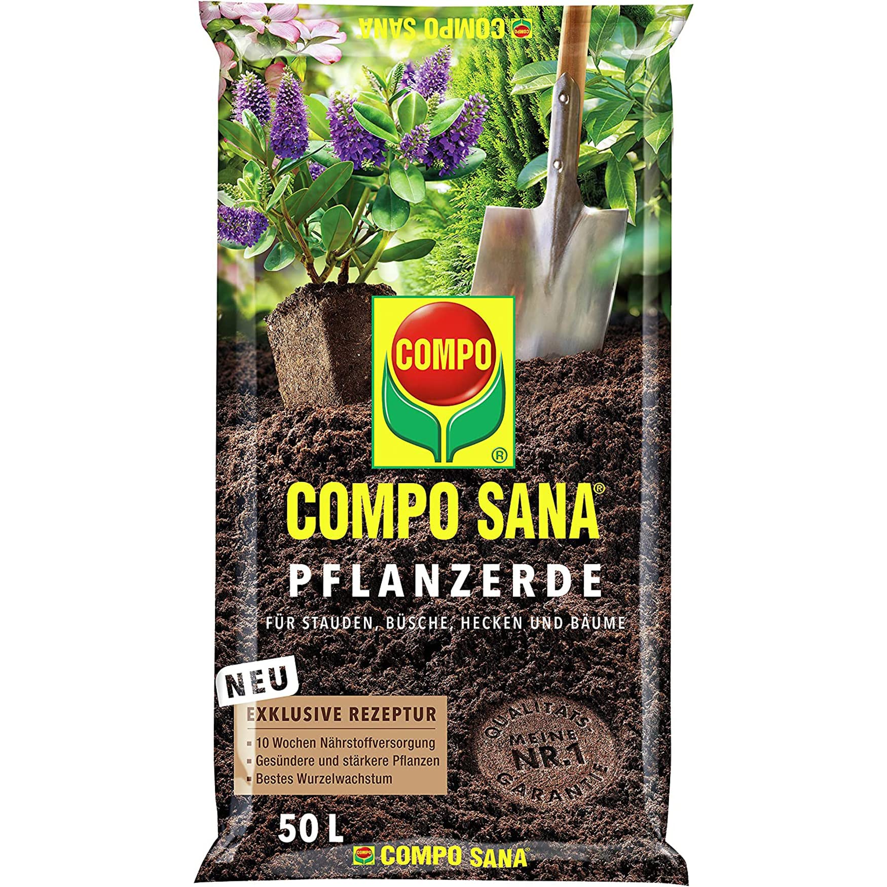COMPO SANA Pflanzerde fr alle Stauden, Bsche, Hecken sowie Bume und  Dnger fr 10 Wochen 50 L : Amazon.de: Garten