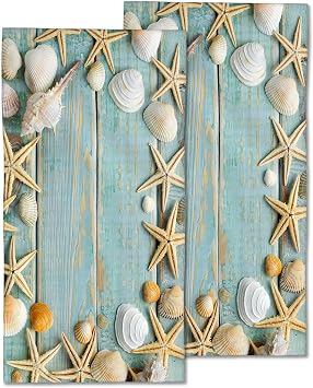 2 Pack Hand Towels for Bath,Beach Seashells Starfish Wood Decorative Towels Highly Absorbent Soft Towels for Bathroom Beach Kitchen Spa Gym Face Towel 14x28 Inch