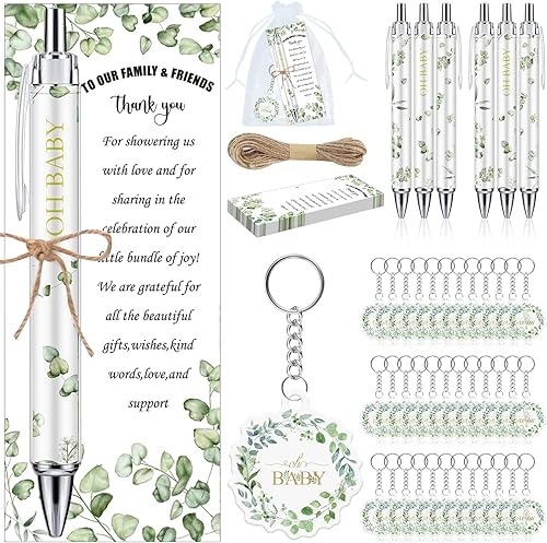 EYNDYN 145 piezas de regalos de baby shower para invitados, bolígrafos y llaveros para baby shower, regalos a granel, bolígrafos retráctiles para