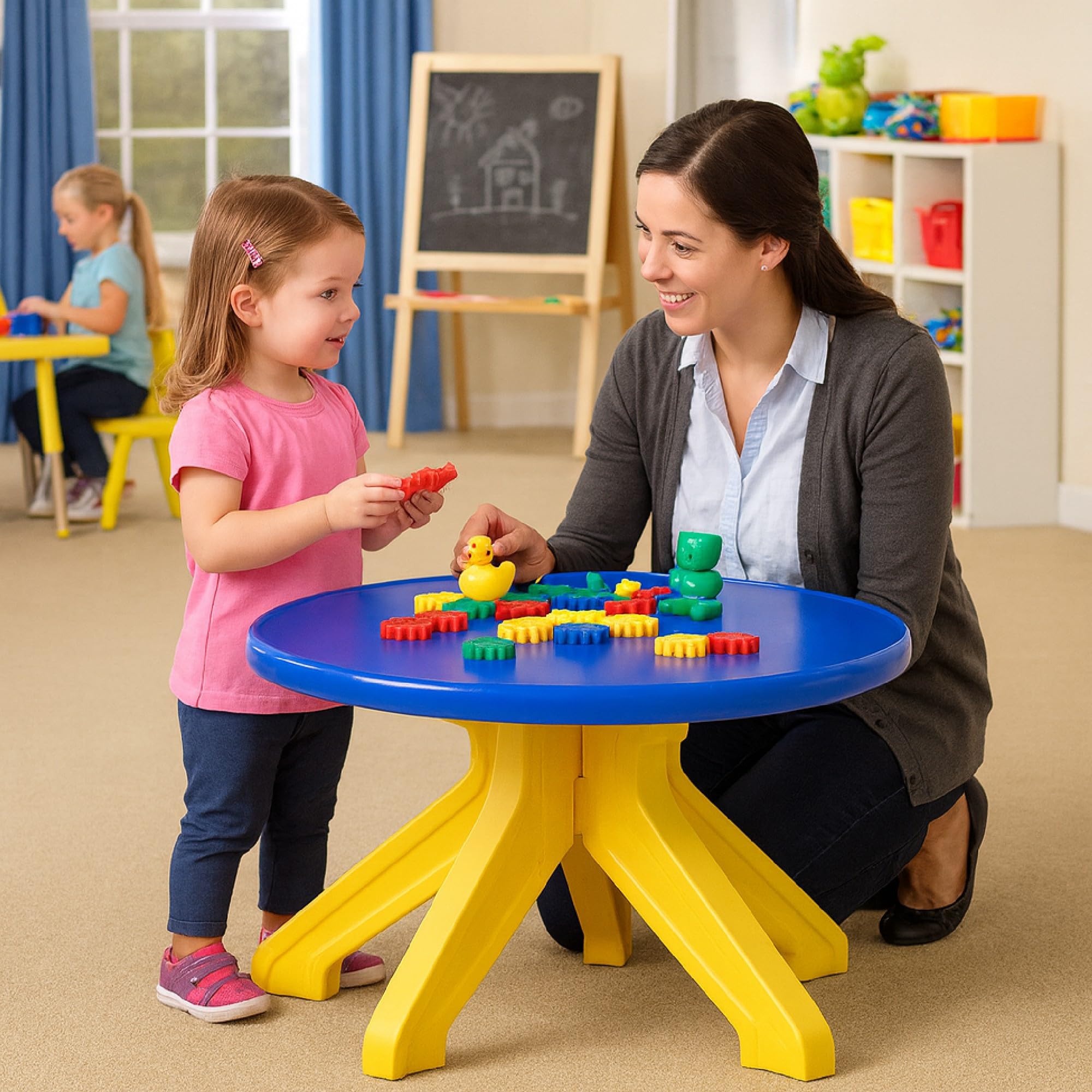 Ok Play Round Plastic Study Table for Kids | Round Shaped | Modern Design | Strong & Durable | Desk for Kids | Anti Skid Bottom | Compact | Perfect for Home & School | 2 Years+ | Small-image-19