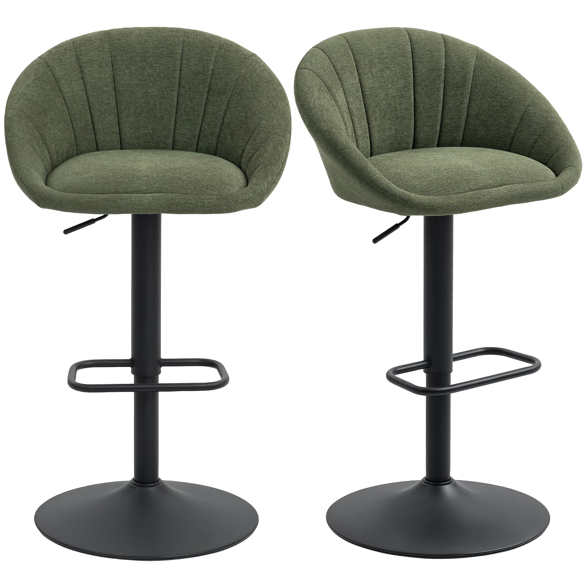 HOMCOM Bar Stools Set of 2 Swivel Upholstered with Footrest Dark Green