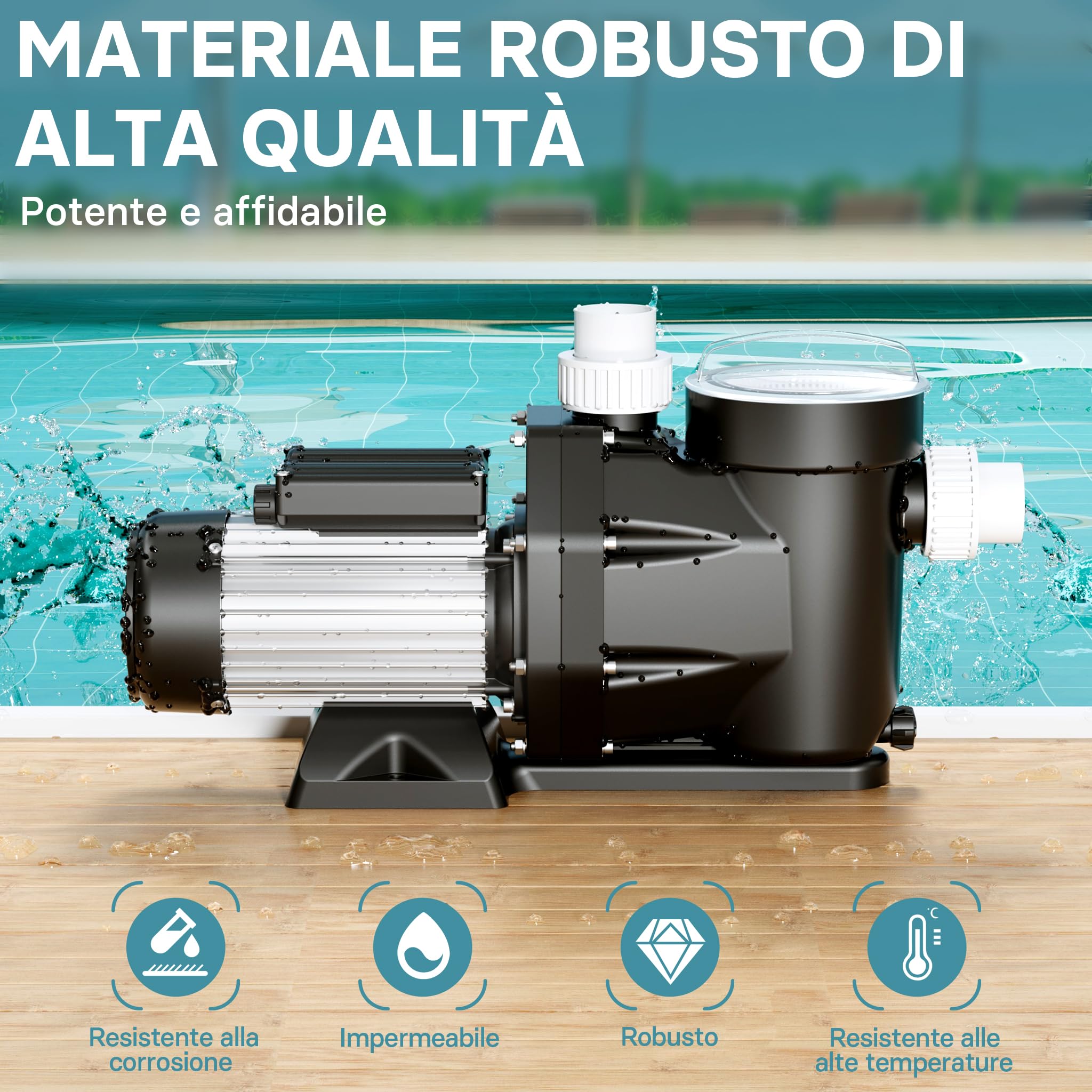 Wiltec Pompa piscina per ricircolo e filtraggio 33600 l/h 1500 W Pompa di circolazione
