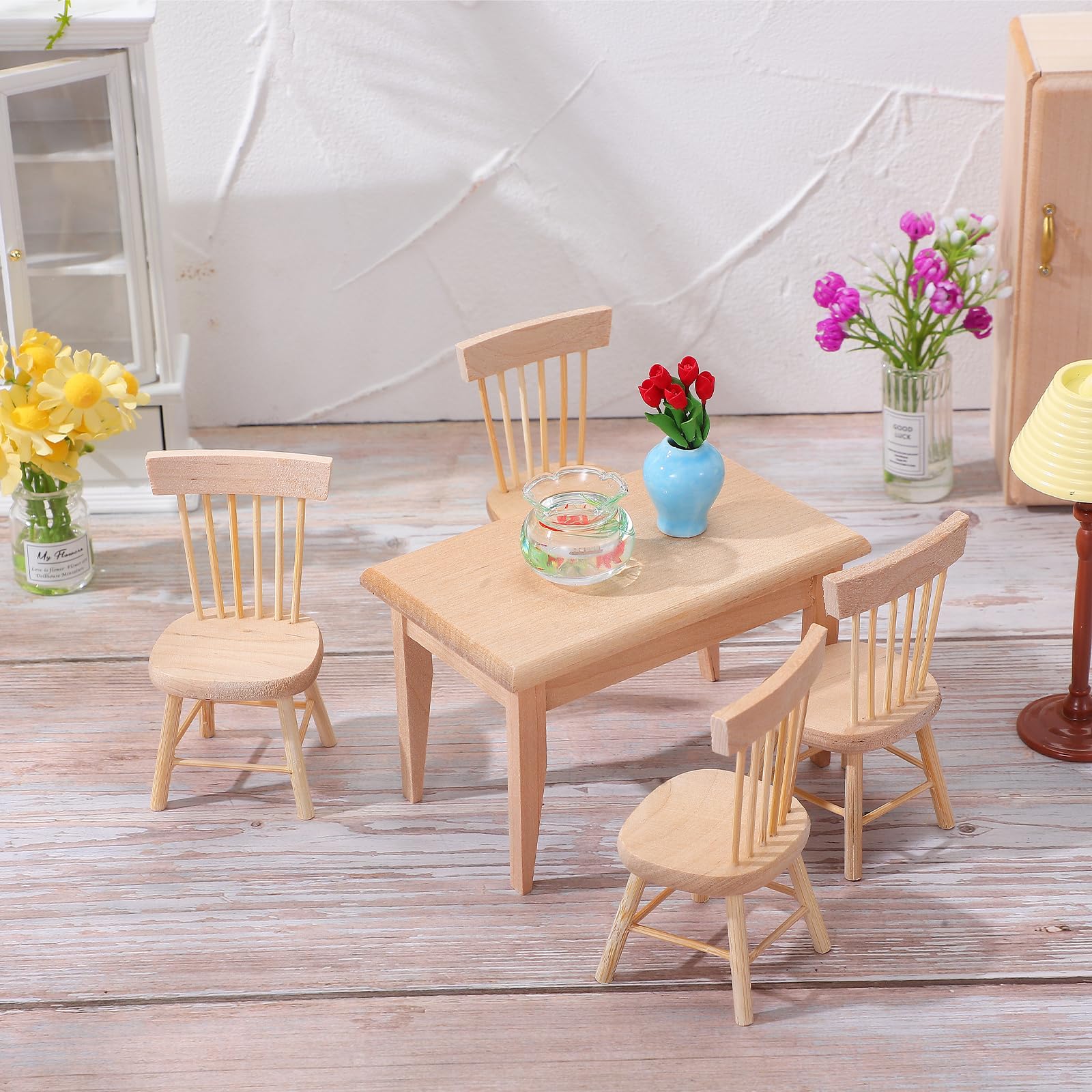 TOYANDONA 5 pezzi casa delle bambole tavolo in legno miniatura tavolo tavolo tavolo da pranzo set mobili mini accessori per casa delle bambole fate giardino