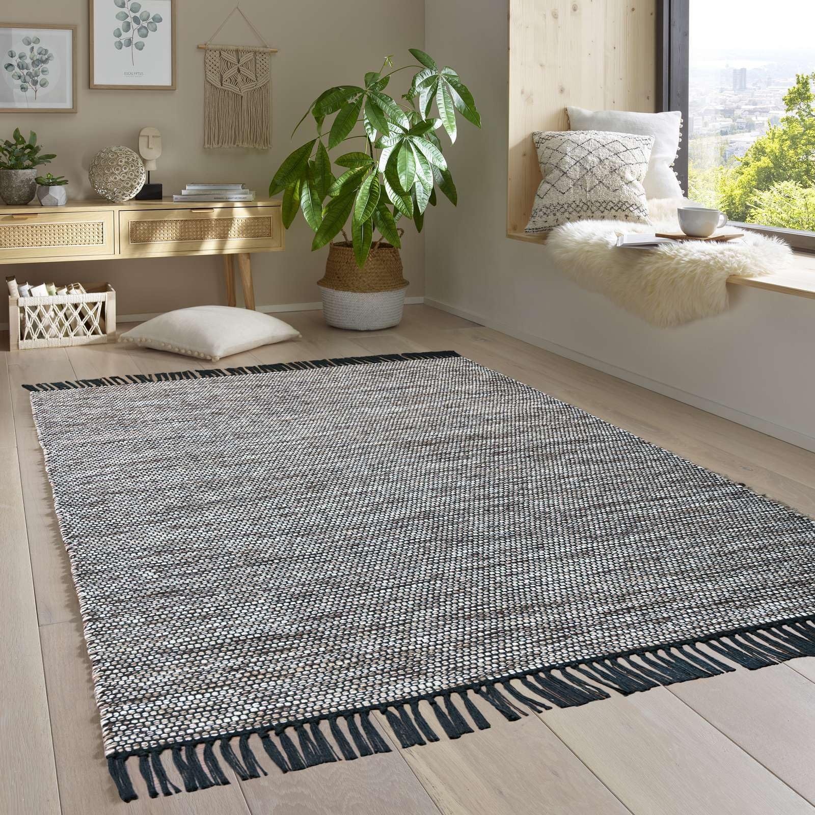 Taracarpet Handwebteppich Borkum Teppich fürs Wohnzimmer, Schlafzimmer und als Küchenteppich geeignet 100% Baumwolle braun 240x340 cm