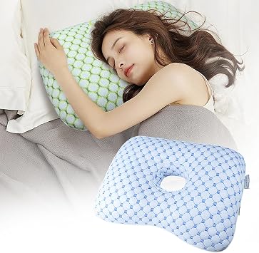 Ear Piercing Pillow for Side Sleepers with an Ear Hole for CNH and Ear Pain Ear Inflammation Pressure Sores, Washable and Adjustable Ear Guard PillowBlue