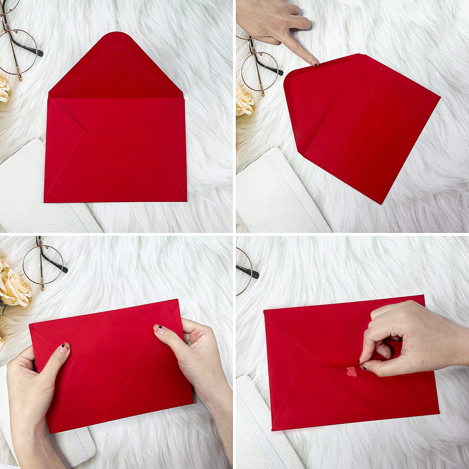 100 sztuk, koperty na zaproszenia, czerwone koperty A6, koperty na pocztówki, koperty fotograficzne, używane na ukończenie szkoły, ślub, baby shower, 16 x 12 cm, czerwone