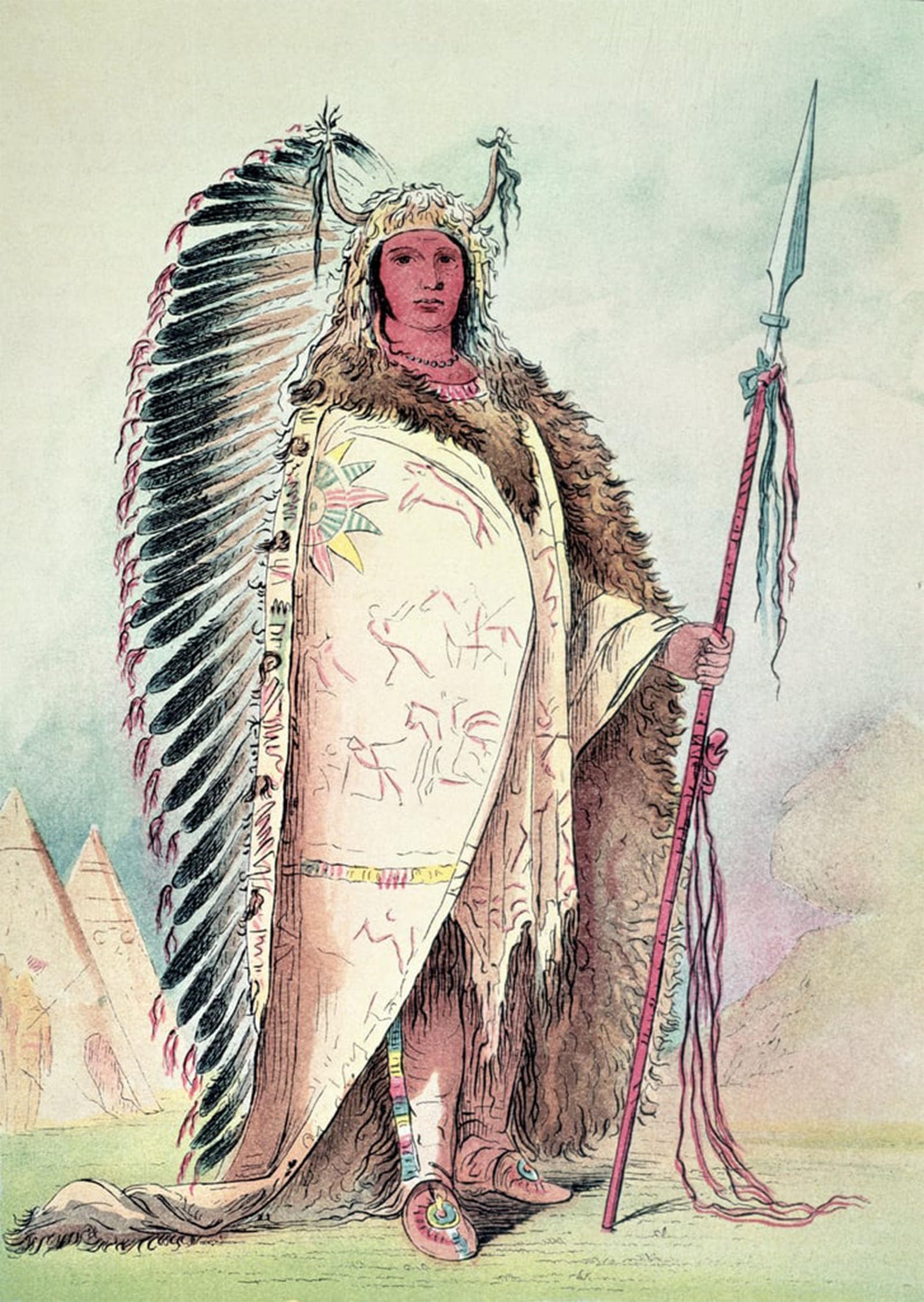 POSTERIIk Vintage Classic Picture Landscape Artwork Sioux Chief the Black Rock by George Catlin Portrait Canvas Painting for Office Home Decor 60x90cm