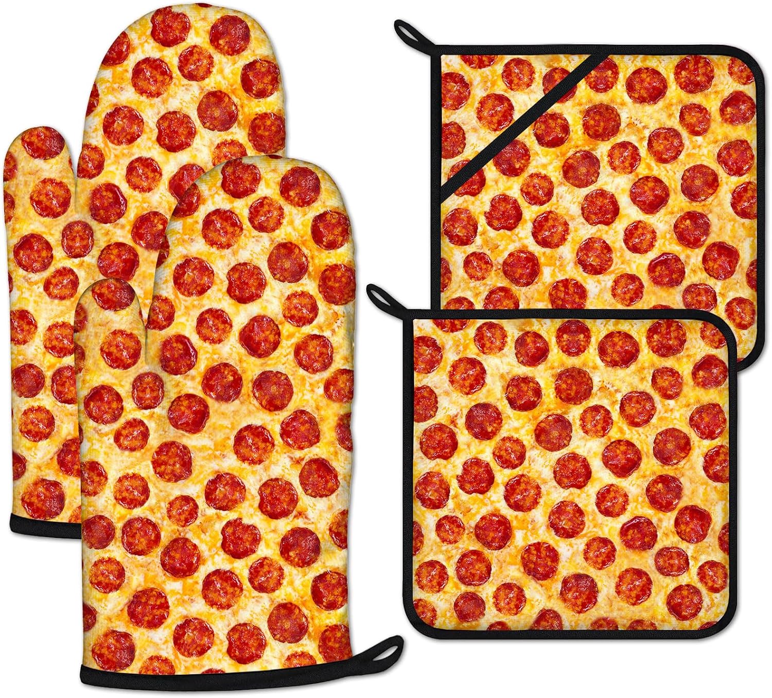 Black Cat Oven Mitts and Pot Holders Sets 4 Pcs Silicone Animal Kitchen Gloves Heat Resistant Potholders for Baking Grilling BBQ