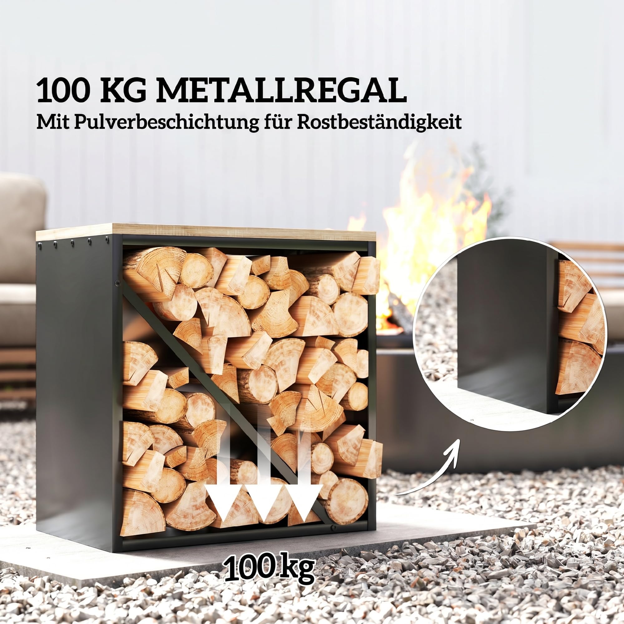 Outsunny 2-in-1 Kaminholzregal für innen erhöhtes 58 x 36 x 60cm Schwarz