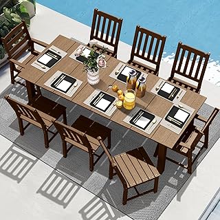 LOUNZY 9 Pieces Patio Dining Sets, Outdoor HDPE Furniture Set for 8 w/ 2...