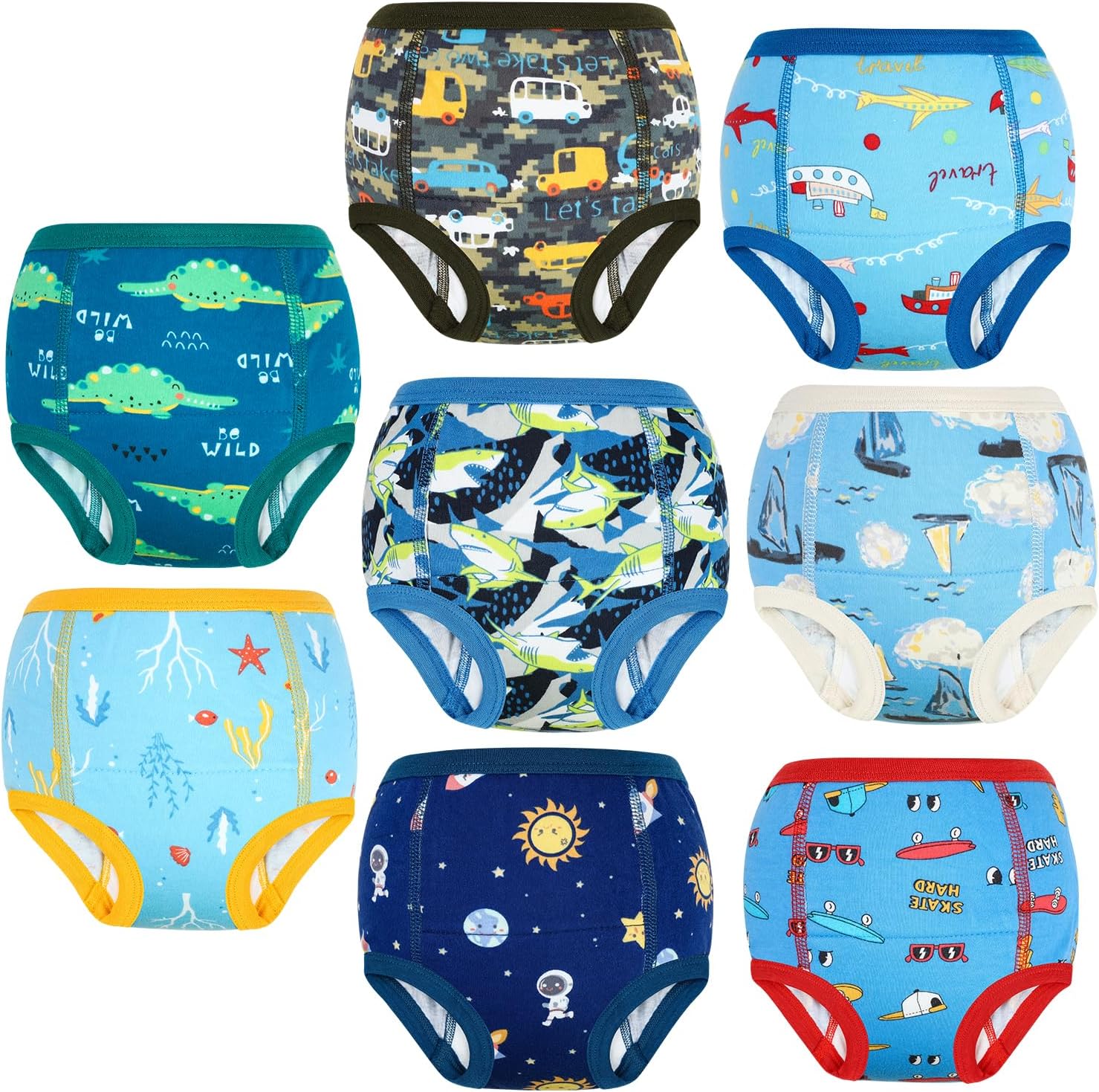 MOEMOE BABYMOEMOE BABY Potty Training Pants Boys Training Pants for Toddler,Toilet Training Underwear Reusable,8 Pack,Light Blue,3 Years