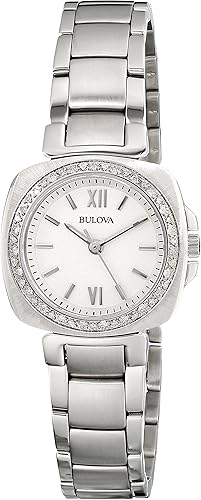 Bulova 96R200 Diamond Gallery Reloj blanco de cuarzo japonés con pantalla analógica para mujer, Blanco, Reloj de cuarzo, cronógrafo