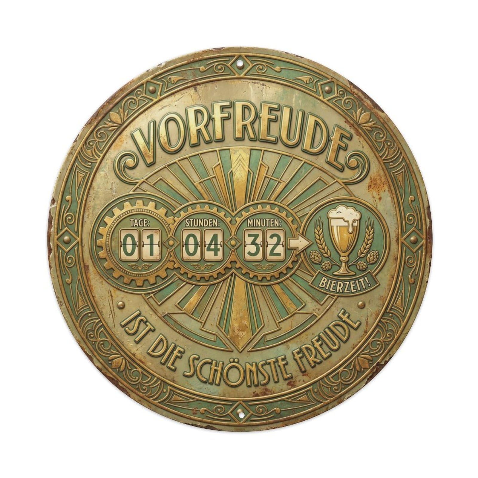 Vintage Bar Style Vorfreude Humorous Mancave Anticipation Metal Tin Sign Plaque Wall Decor for Cafe, Club, Garden Round Metal Poster 8x8Inch