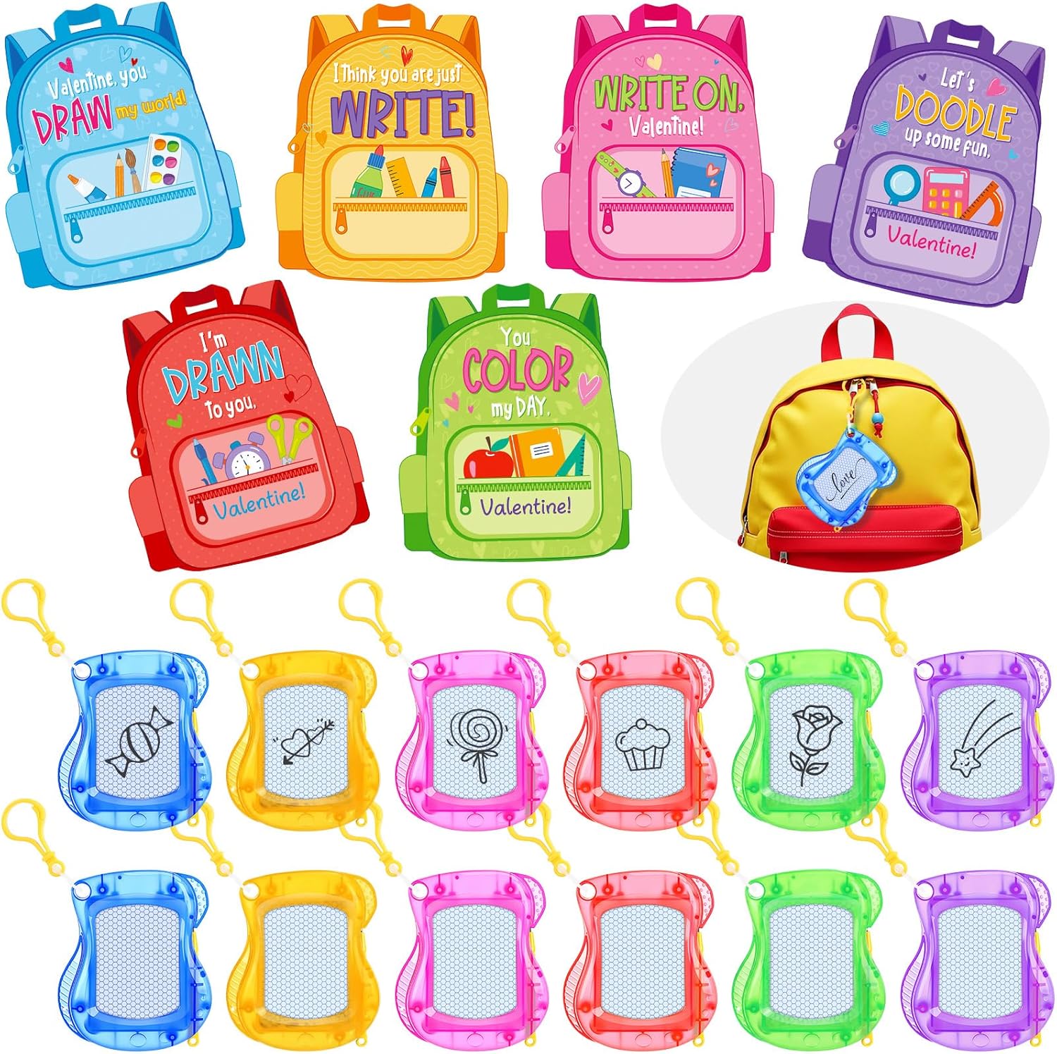 Capoda 24 Pack Valentines Day Mini Magnetic Drawing Board with Valentine Cards Magnetic Drawing Board Party Favors Bulk Erasable Doodle Sketch Valentines Gifts for Kids Classroom Prize(Heart)