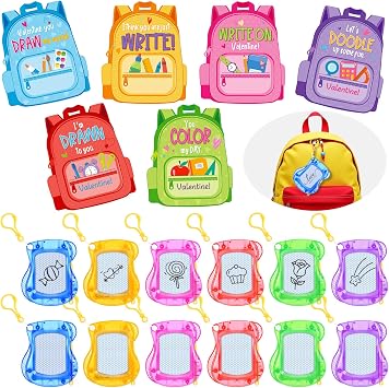 Capoda 24 Pack Valentines Day Mini Magnetic Drawing Board with Valentine Cards Magnetic Drawing Boards Party Favors Bulk Erasable Doodle Board Valentines Gifts for Kids Classroom PrizeBackpack
