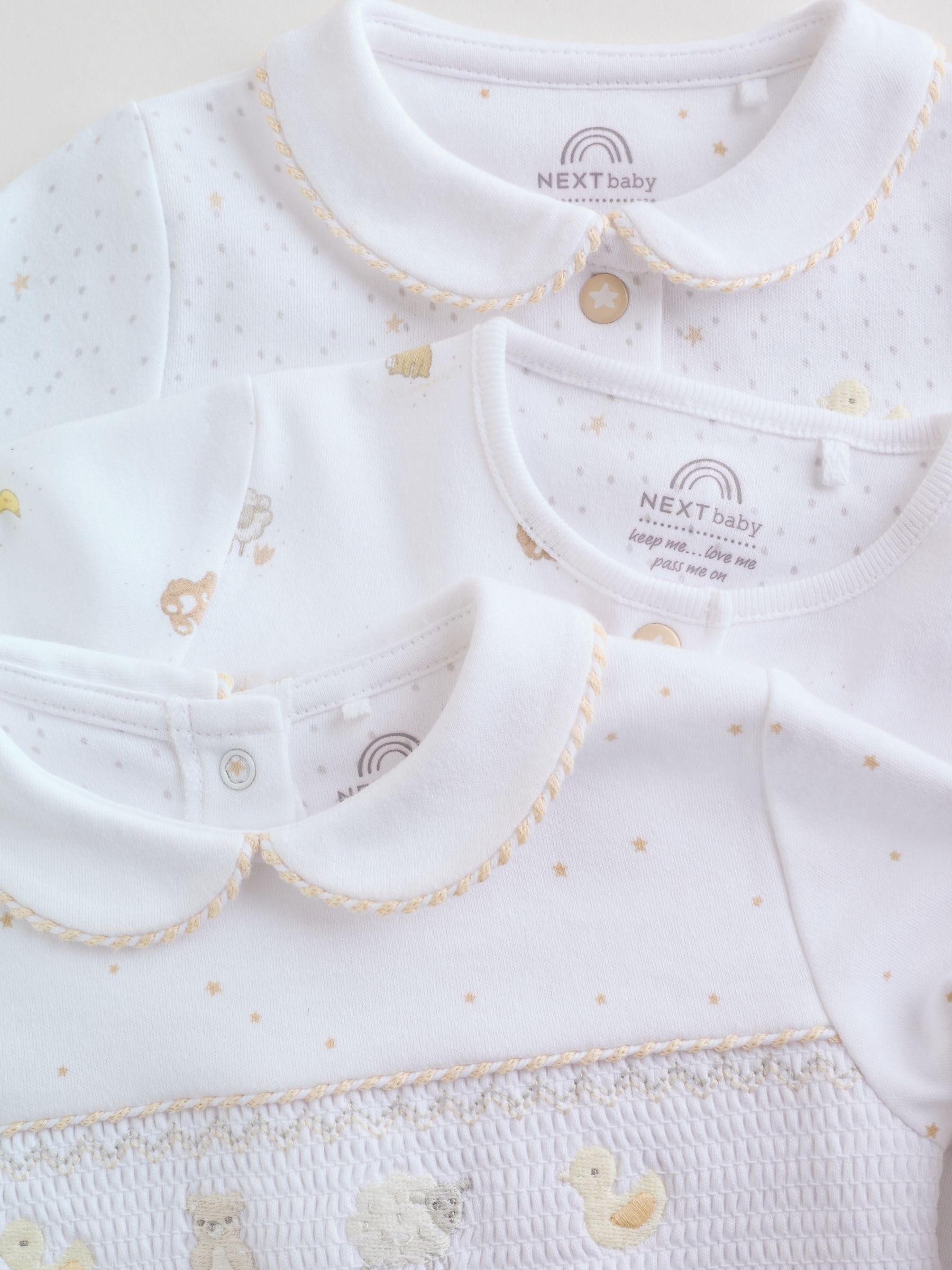 NEXT Unisex Bambino Confezione da 3 Tutine Bebè | Neonato, Standard, Mid Rise, Button, 100% cotone