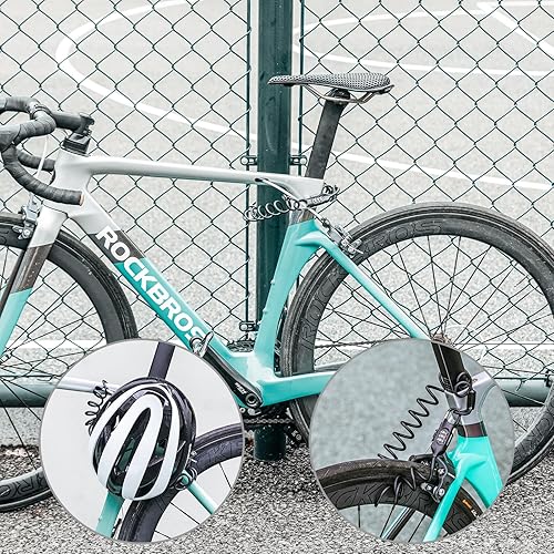 Miniatura 7 de ROCKBROS Candado de bicicleta con combinación de cable para bicicleta, 6 pies de largo, portátil, antirrobo, para scooterbicicletamotor