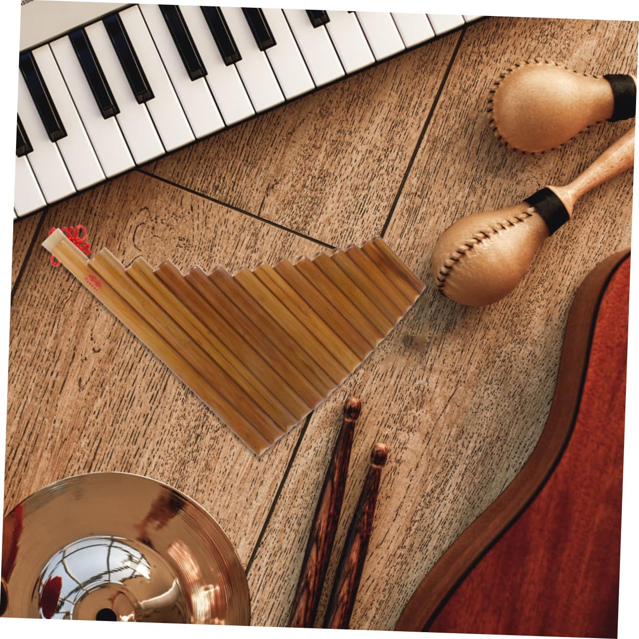 Flûte de Pan Traditionnelle Verticale en Bambou 15 Tubes Marron Bâtonnet et Chiffon de Nettoyage pour Débutant Instrument Musique à Vent Couleur Aléatoire Plusieurs styles