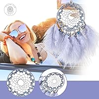 Vista 2 de Mini atrapasueños – Plumas de pavo morado claro con cuero natural, pequeño atrapasueños hecho a mano para dormitorio, un atrapasueños para niñas