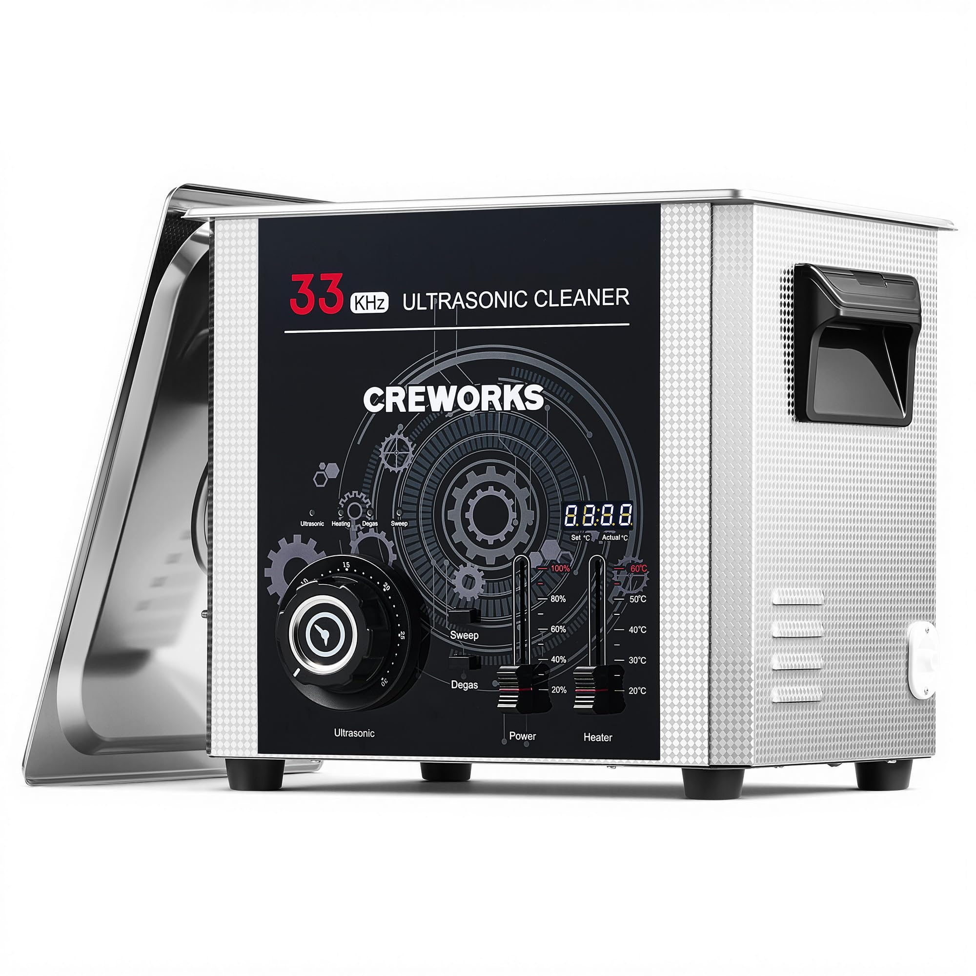 CREWORKS 10L Ultraschallreinigungsgerät 33kHz 240W Teilereinigungsgerät | SUS304 Tank 33kHz Industrielle Frequenz, Sweep & Degas 300W Heizung & Timer für Autoteile, Werkstatt, Labor & Werkzeuge