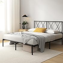 Zinus Elias – Struttura letto 140 x 200 cm, con testiera moderna, in metallo, 140 x 200 cm, altezza piattaforma 30 cm, colore: Nero